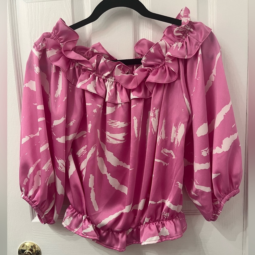 Tyche Pink Ruffle Off-Shoulder Blouse - Picture 6 of 8